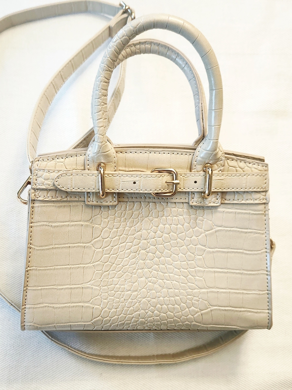 Ardene Croc-Embossed Mini Satchel Handbag - Beige Cream